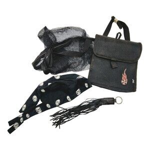 Lot of 4 Motorcycle Accessories Cloth and Mesh Bag Scull Cap Fringe Key Chain